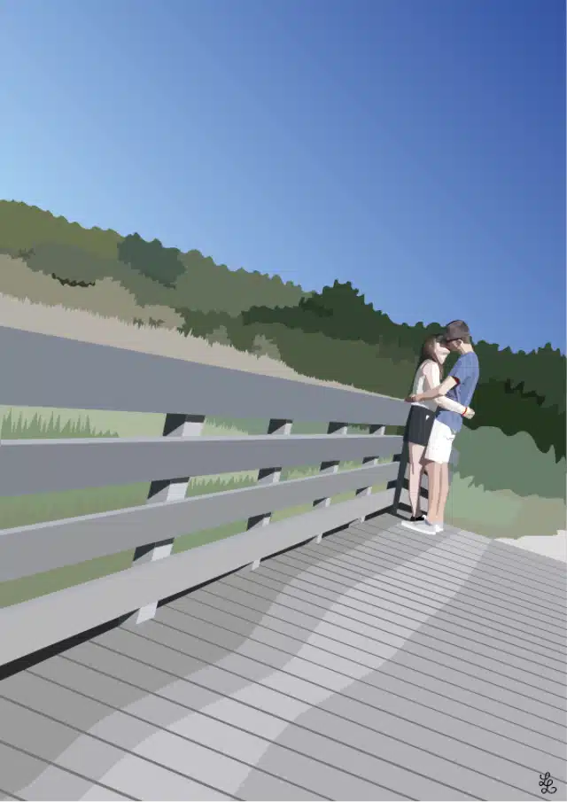 Illustration personnalisée représentant un couple sur un pont