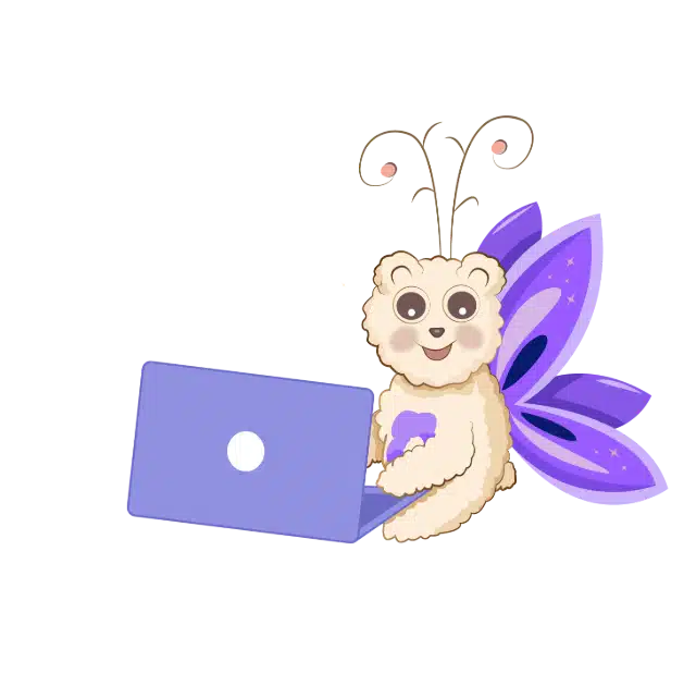 mascotte de pixiloy studio avec un ordinateur